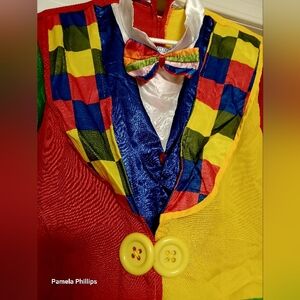 Vibrant Multicolor Clown Costume with Bow Tie 6 Pieces